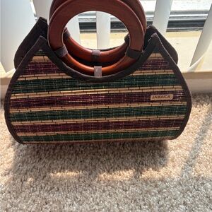 Brown and Green Woven Handbag
